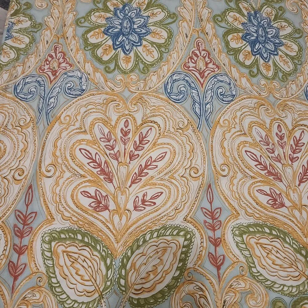 Pottery Barn QUEEN Duvet Cover+ 2 Pillowcases Gold Blue Merlot Paisley Catrina